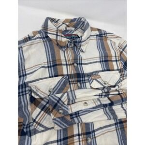 Burlebo‎ Shirt Mens S Cream Plaid Flannel Pockets Button Up Long Sleeve